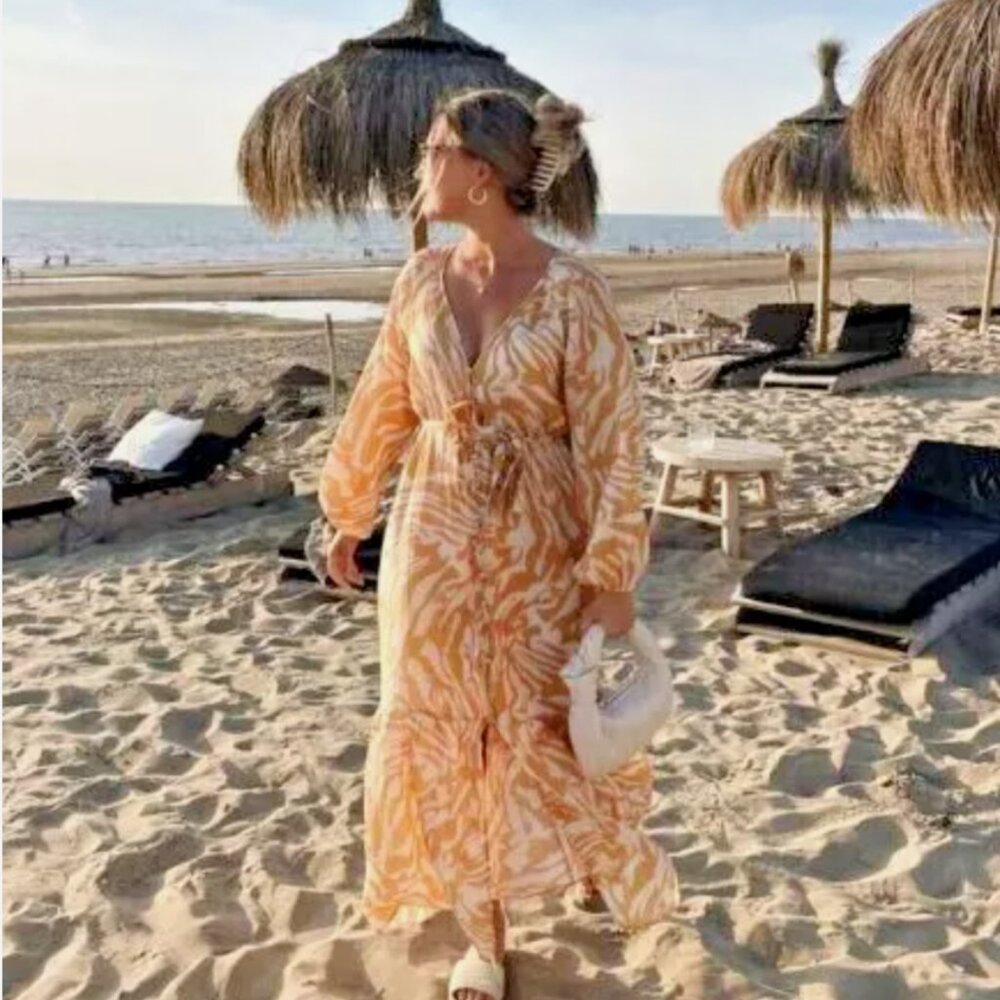 H&M Yellow Balloon Sleeve Midi/Maxi Dress | Size Large | Summer & Beach Ready